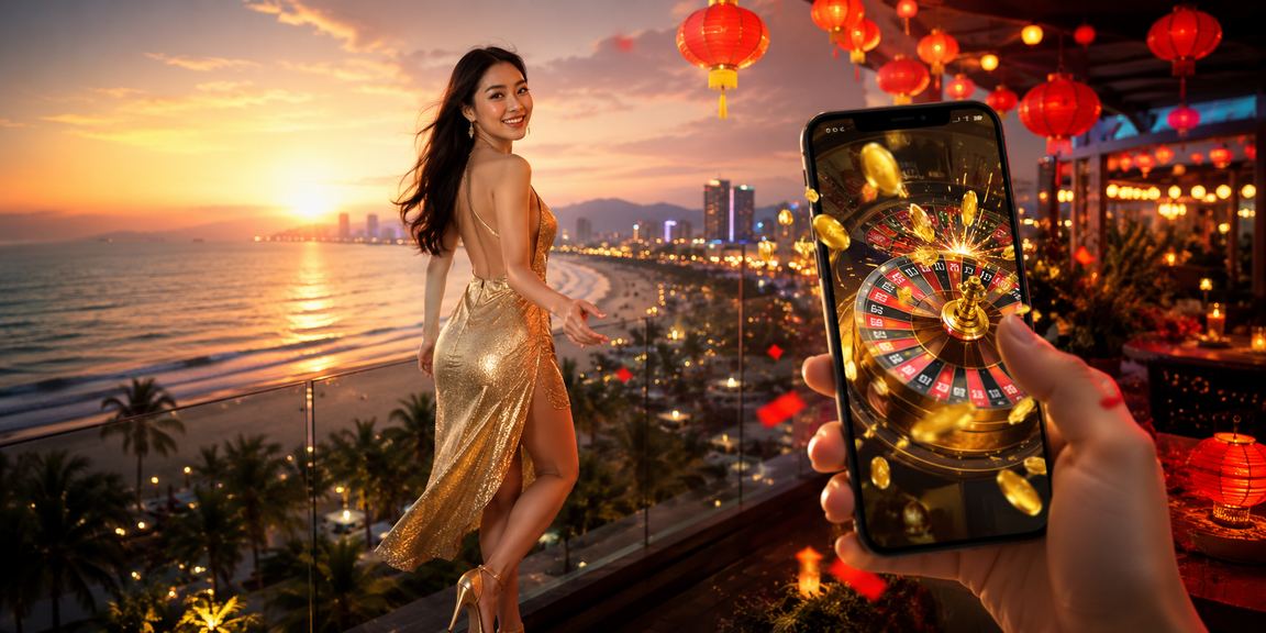 Người chơi tra cứu FAQ vtv1 trên điện thoại tại bãi biển Đà Nẵng
