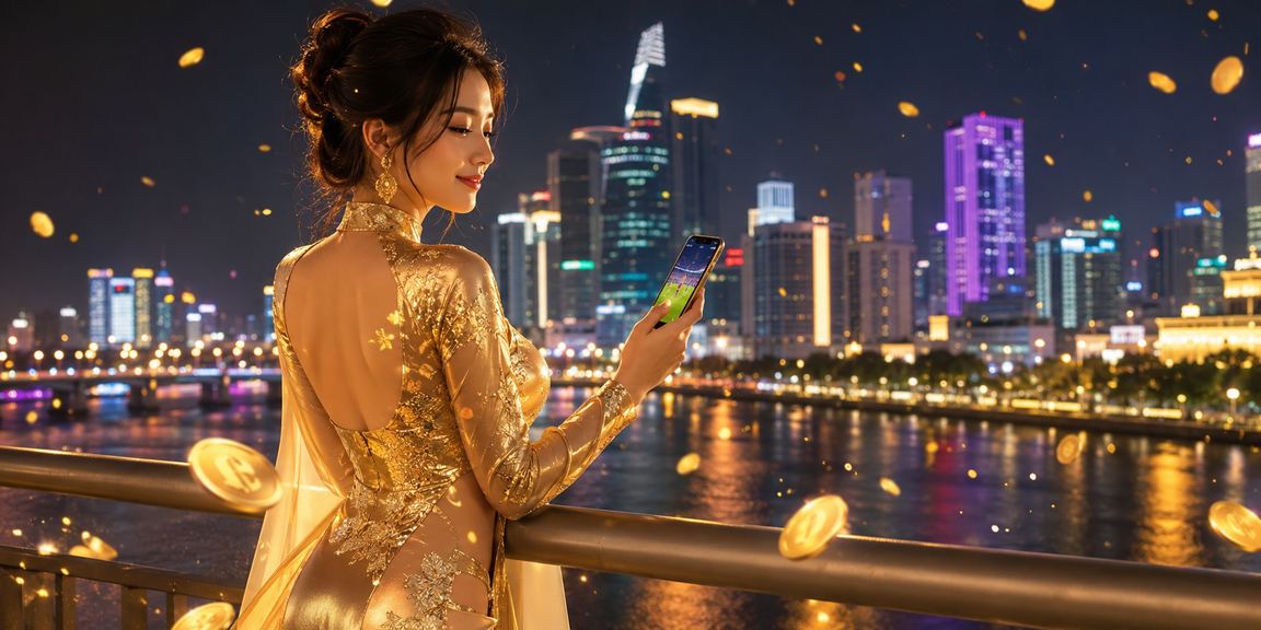 Người dùng tại TP.HCM xem khuyến mãi cá cược thể thao trên điện thoại với trang phục áo dài truyền thống